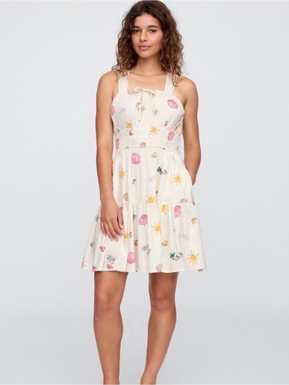 GAP Cream Sundress with Pastel Shells & Sun Motif
